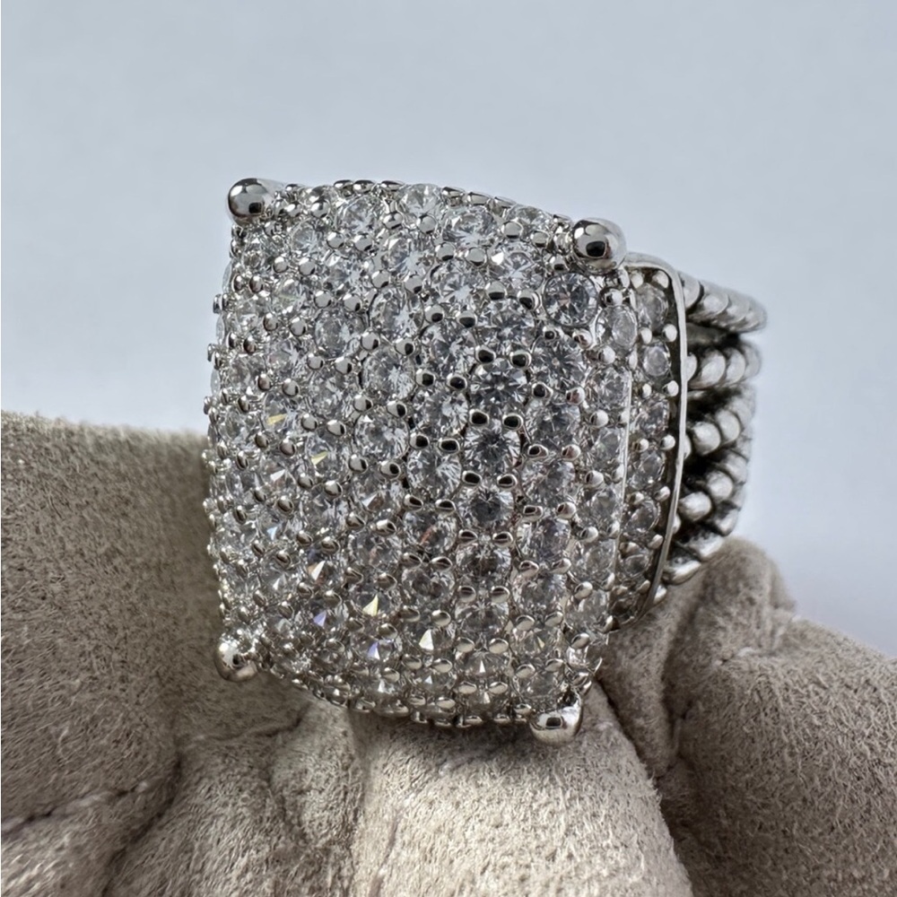 David Yurman Pave Diamond Square Dome Ring in Sterling Silver - Silver sz8
